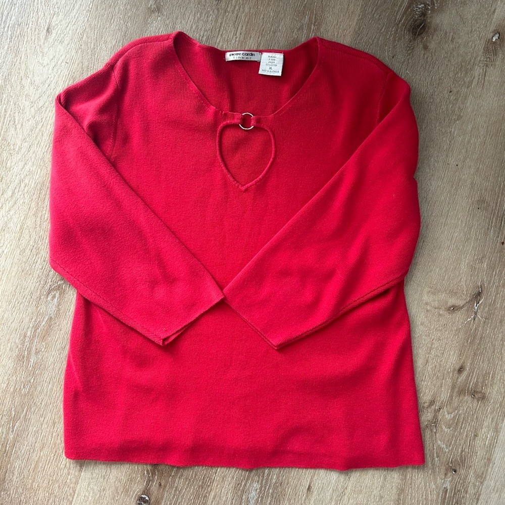 VINTAGE Pierre Cardin Red Knit Top with Ring Detail